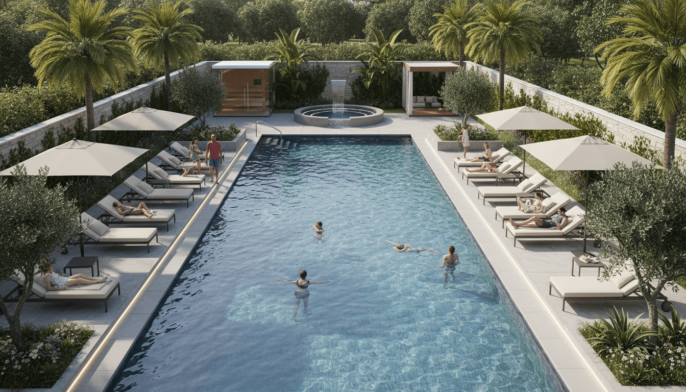 Condomínio com piscina e áreas comuns